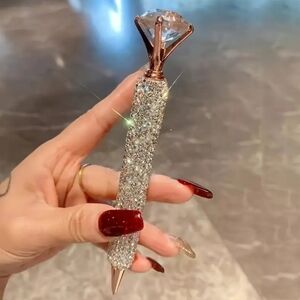 Fancy Sparkling Rhinestones Pen with Rose Gold Tone Accents